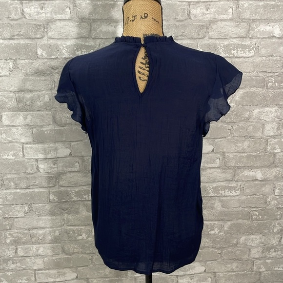 Nanette Lepore Navy Pleated Blouse - Picture 4 of 5